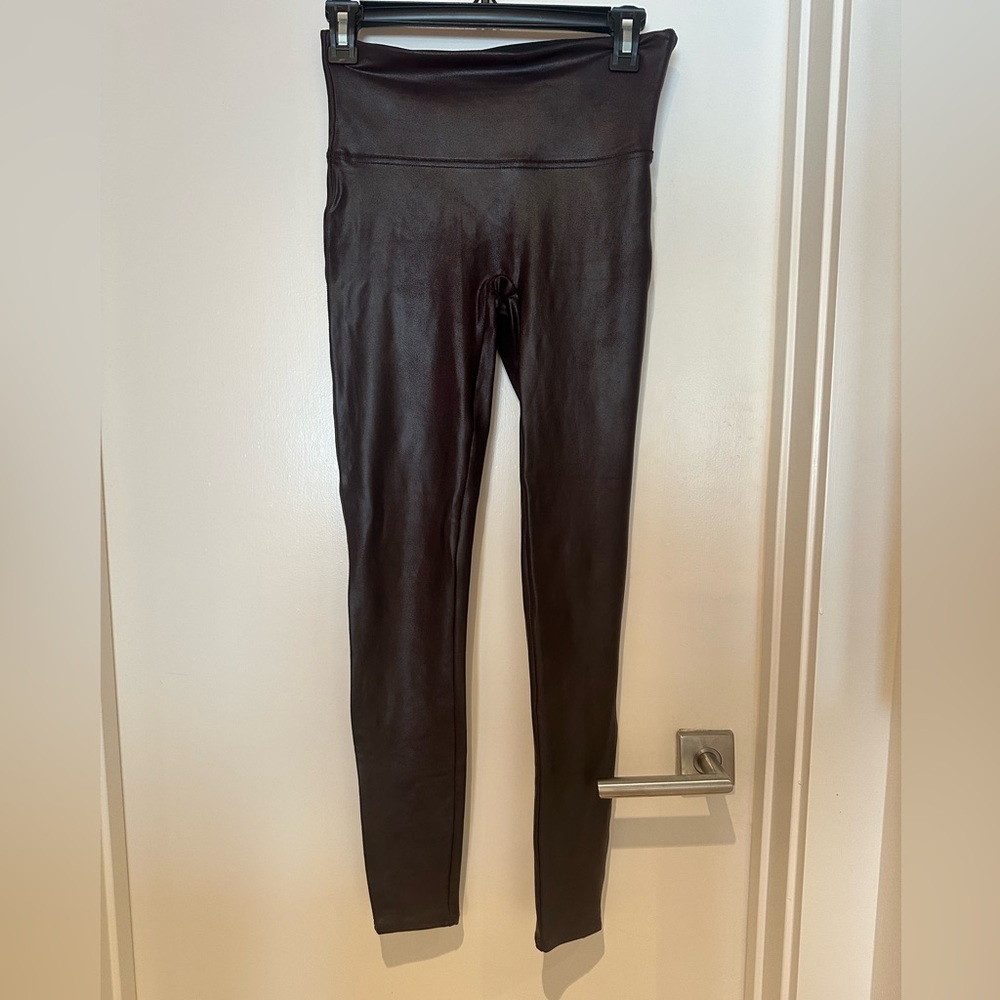SPANX Dark Oxblood Faux Leather Leggings Size M